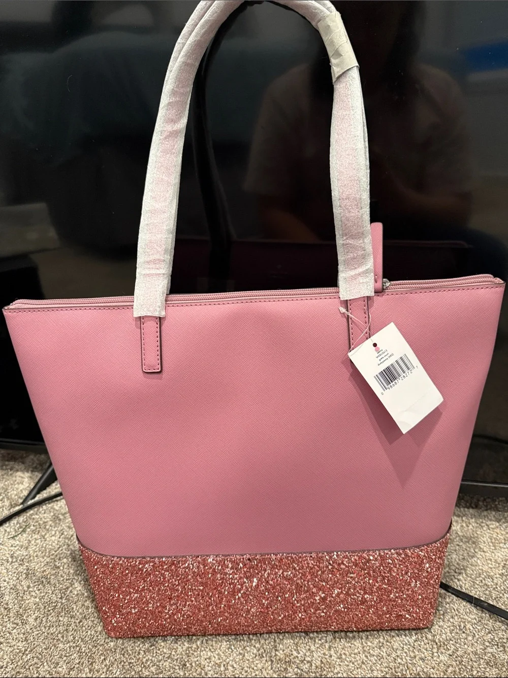kate spade pink glitter-trim tote bag